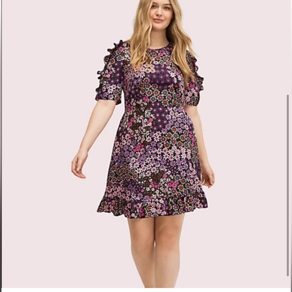 kate spade Purple Floral Ruffle Sleeve Dress
